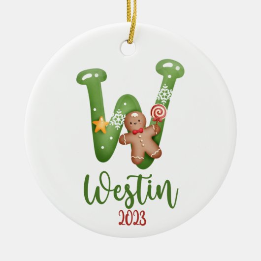 大きな文字、名前、日付パーソナライズされた セラミックオーナメント (正面)