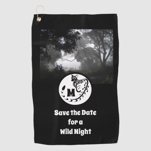 大きな斑点のあるジェネのシルエットのモノグラム写真 ゴルフタオル (正面)