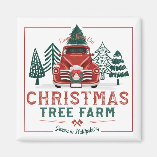 大きな新鮮なクリスマスツリーファームヴィンテージトラック マグネット (正面)