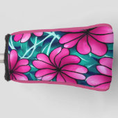 大きな明るいピンクの花柄 ゴルフヘッドカバー (正面)