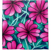 大きな明るいピンクの花柄 シャワーカーテン (正面)