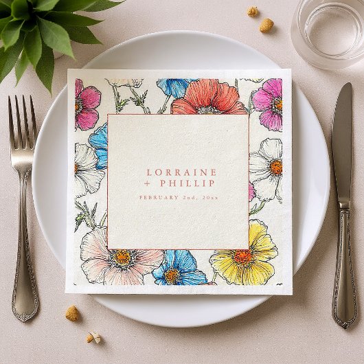 大きな明るい野生の結婚花のナプキン スタンダードカクテルナプキン