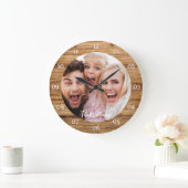 大きな時計のモダンスクリプトを含む家族写真 ラージ壁時計 (ホーム)