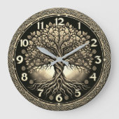 大きな時計の中の金ゴールドの木 ラージ壁時計 (正面)