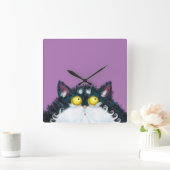 大きな時計を見る猫の目 スクエア壁時計 (ホーム)