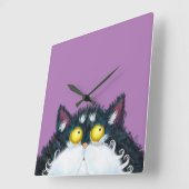 大きな時計を見る猫の目 スクエア壁時計 (傾斜)
