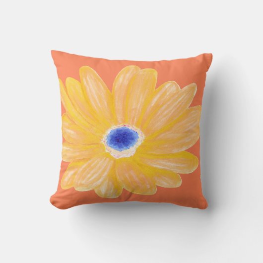 大きな暖かい黄色の花 クッション (正面)