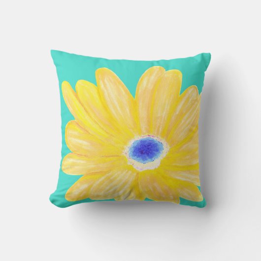大きな暖かい黄色の花 クッション (正面)