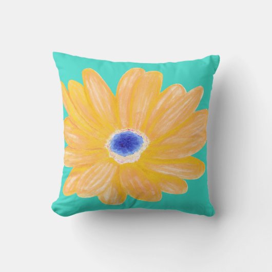 大きな暖かい黄色の花 クッション (正面)