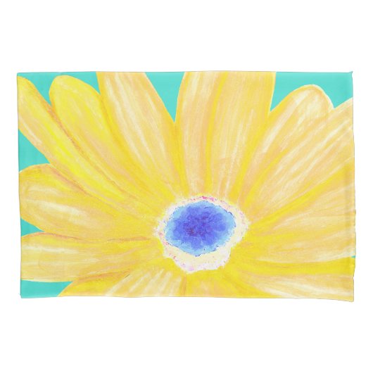 大きな暖かい黄色の花 枕カバー (正面)