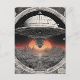 大きな暗い宇宙船が深いを通過していた ポストカード