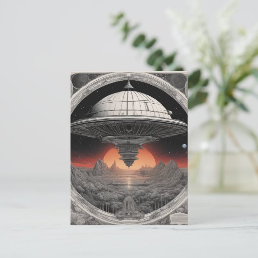 大きな暗い宇宙船が深いを通過していた ポストカード (スタンド正面)