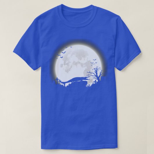 大きな月のハロウィーン背景のアリゲーター Tシャツ (デザイン正面)