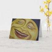 大きな月の顔 カード (黄色い花)