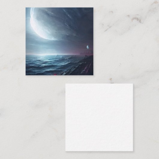 大きな月を持つファンタジーの白熱［赤熱］光を放つ場所 スクエア名刺 (正面/裏面)