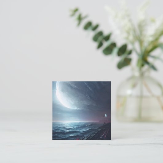 大きな月を持つファンタジーの白熱［赤熱］光を放つ場所 スクエア名刺 (スタンド正面)