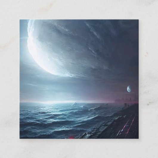 大きな月を持つファンタジーの白熱［赤熱］光を放つ場所 スクエア名刺 (正面)