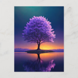 大きな木が湖のそばに独り立ち ポストカード