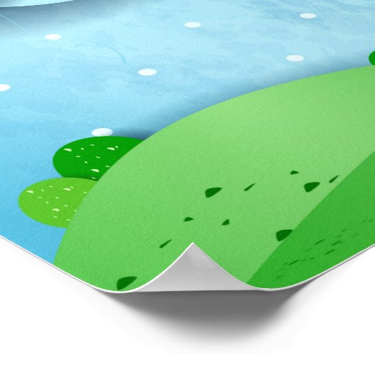 大きな木と飛んでいる魚 ポスター (角)