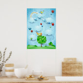 大きな木と飛んでいる魚 ポスター (キッチン)