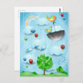 大きな木と飛んでいる鳥 ポストカード (正面/裏面)