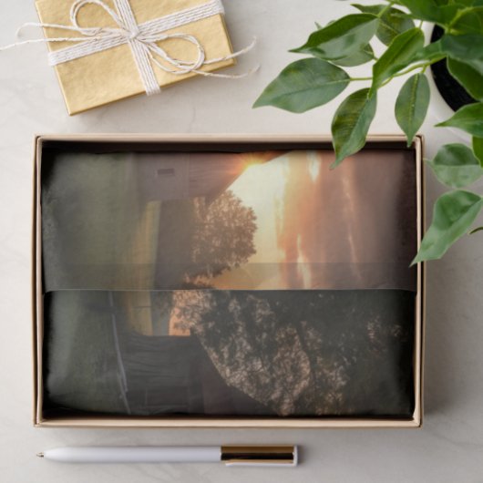 大きな木造のまわりにの納屋を日に照らす 薄葉紙 (ギフト)