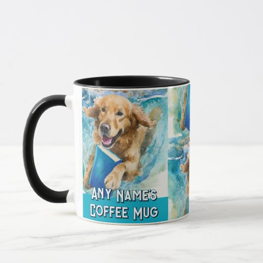 大きな本と走る犬のコーヒーマグ マグカップ (左)