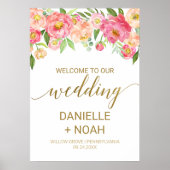 大きな桃とピンクの牡丹の花結婚の歓迎 ポスター (正面)