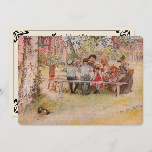 大きな樺の木の下での朝食BBQパーティーへのご招待 招待状 (正面/裏面)