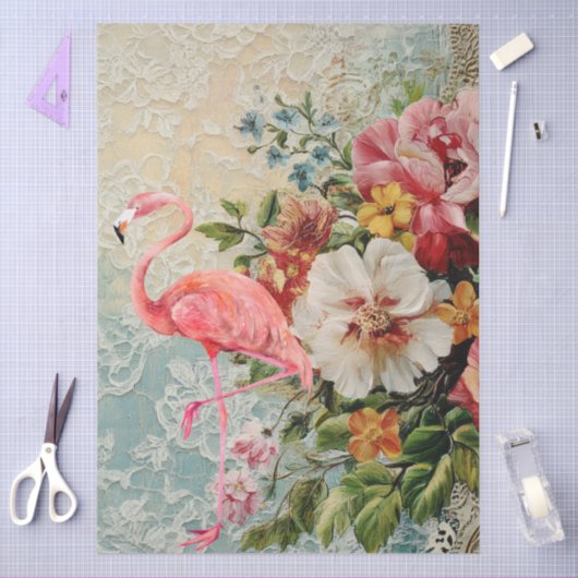 大きな汚れたシックなピンクのフラミンゴフローラの切り離し 薄葉紙 (クラフト)