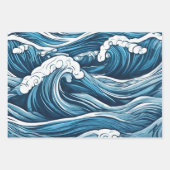 大きな泡立つ青い海、海の波抽象芸術 ラッピングペーパーシート (正面)