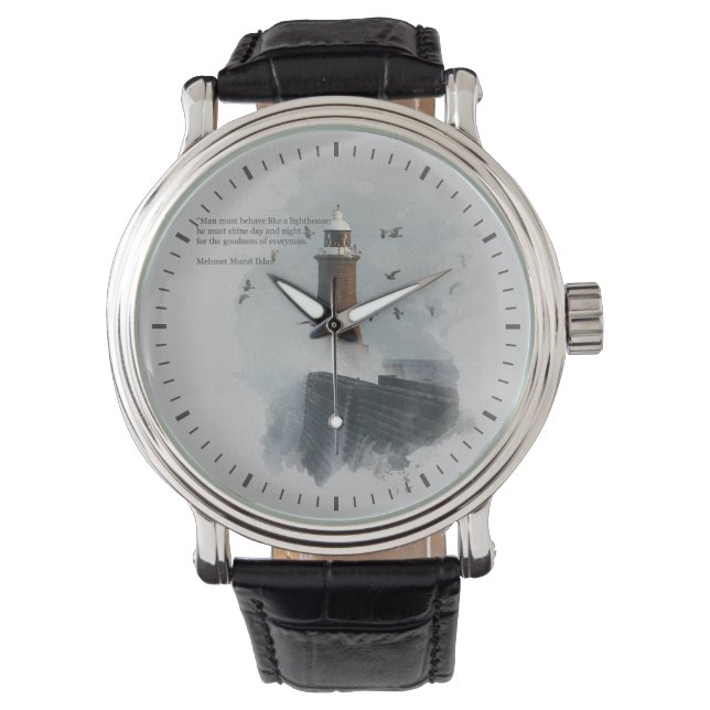 大きな波が灯台を襲った 腕時計 (正面)