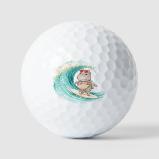 大きな波でサーフィンするカバのクリスマスビキニ ゴルフボール (正面)