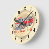 大きな消防車の消防用時計 ラウンド壁時計 (傾斜)