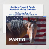 大きな湾の馬とアメリカ国旗 - ウエスタンパーティー 招待状 (正面/裏面)