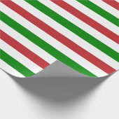 大きな濃い赤、緑と白のストライプ ラッピングペーパー (角)