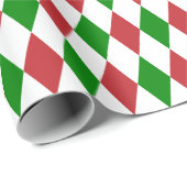 大きな濃い赤、緑と白のハーレクイン ラッピングペーパー (ロールコーナー)