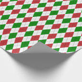 大きな濃い赤、緑と白アーガイル ラッピングペーパー (角)