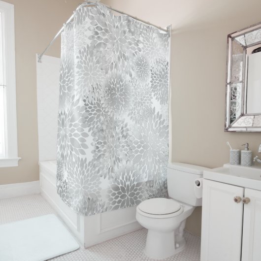 大きな灰色のダリアパターン シャワーカーテン (インサイチュ)