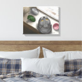 大きな灰色の猫。居心地сの良い写真。 キャンバスプリント (インサイチュ (寝室))