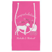 大きな犬の赤ちゃんシャワーパピーピンクガール スモールペーパーバッグ (正面)