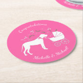 大きな犬の赤ちゃんシャワーパピーピンクガール ラウンドペーパーコースター (アングル)