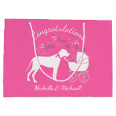 大きな犬の赤ちゃんシャワーパピーピンクガール ラージペーパーバッグ (裏面)