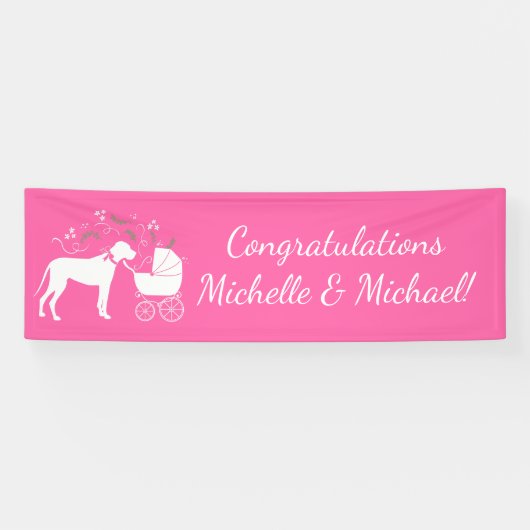 大きな犬の赤ちゃんシャワーパピーピンクガール 横断幕 (横)