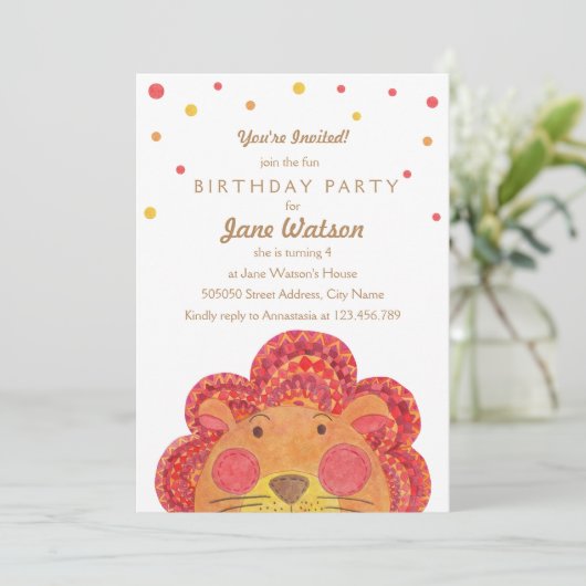 大きな猫の子供の誕生日のパーティの招待状 招待状 (スタンド正面)