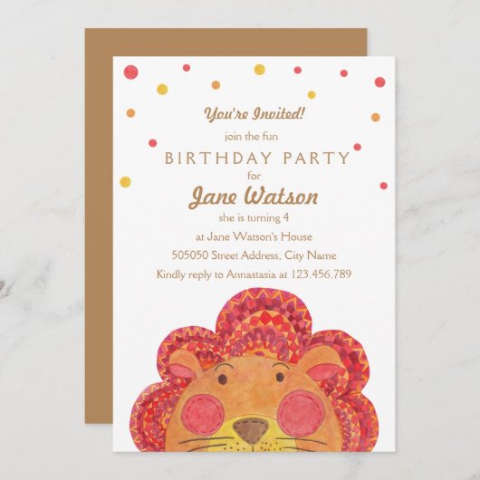 大きな猫の子供の誕生日のパーティの招待状 招待状 (正面/裏面)