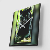 大きな猫モデル：グリーンアイドブラックパンサー スクエア壁時計 (傾斜)