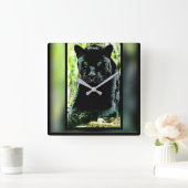 大きな猫モデル：グリーンアイドブラックパンサー スクエア壁時計 (ホーム)