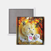 大きな猫モデル： Lioness and Cubs 01 マグネット (正面/裏面)