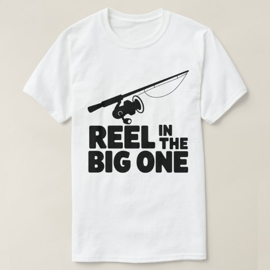 大きな獲物を釣り上げろ フィッシングロッドのシルエット Tシャツ (デザイン正面)